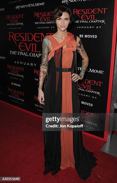 Actress Ruby Rose arrives at the Los Angeles premiere "Resident Evil: The Final Chapter" at Regal LA Live: A Barco Innovation Center on January 23,...