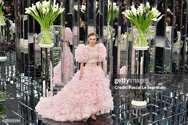 Lily-Rose Depp walks the runway during the Chanel Spring Summer 2017 show as part of Paris Fashion Week on January 24, 2017 in Paris, France.