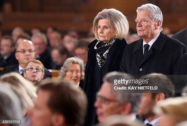 German President Joachim Gauck and Alexandra Freifrau von Berlichingen, widow of late German President Roman Herzog, attend the state funeral of...