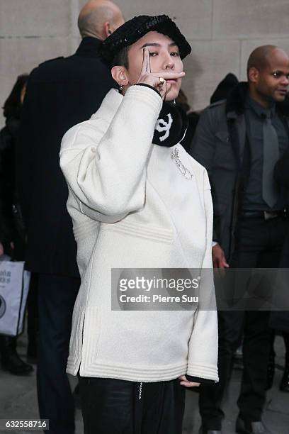 Singer Kwon Ji-Yong a.k.a. G-Dragon arrives at the Chanel Haute Couture Spring Summer 2017 show as part of Paris Fashion Week on January 24, 2017 in...