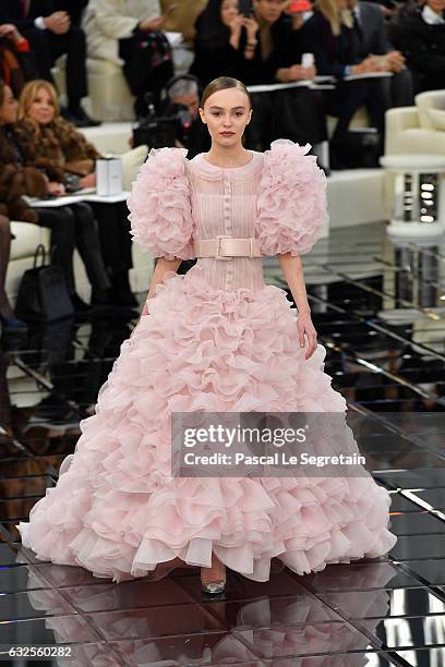 Lily-Rose Depp walks the runway during the Chanel Spring Summer 2017 show as part of Paris Fashion Week on January 24, 2017 in Paris, France.