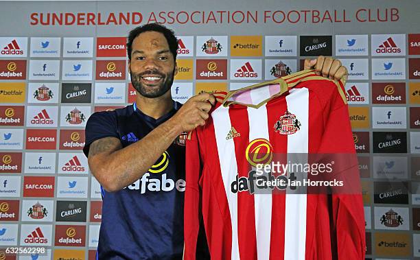 Joleon Lescott is pictured after signing with Sunderland AFC at The Academy of Light on January 23, 2017 in Sunderland, England.
