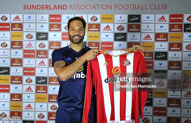 Joleon Lescott is pictured after signing with Sunderland AFC at The Academy of Light on January 23, 2017 in Sunderland, England.