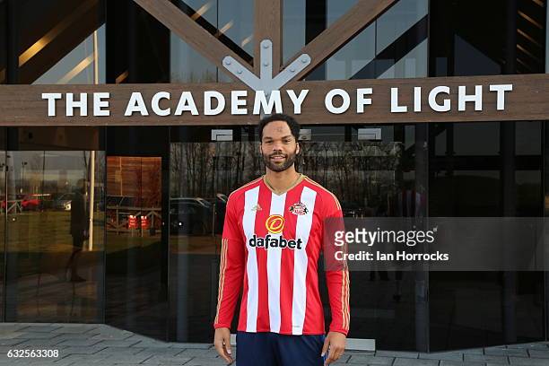 Joleon Lescott is pictured after signing with Sunderland AFC at The Academy of Light on January 23, 2017 in Sunderland, England.