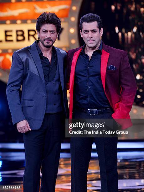 Shah Rukh Khan with Salman Khan on the sets of Bigg Boss season 10 during the promotion of film Raees in Lonavala, Maharashtra.