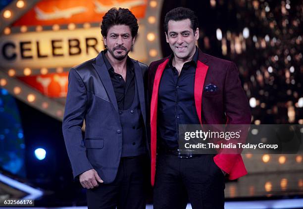 Shah Rukh Khan with Salman Khan on the sets of Bigg Boss season 10 during the promotion of film Raees in Lonavala, Maharashtra.