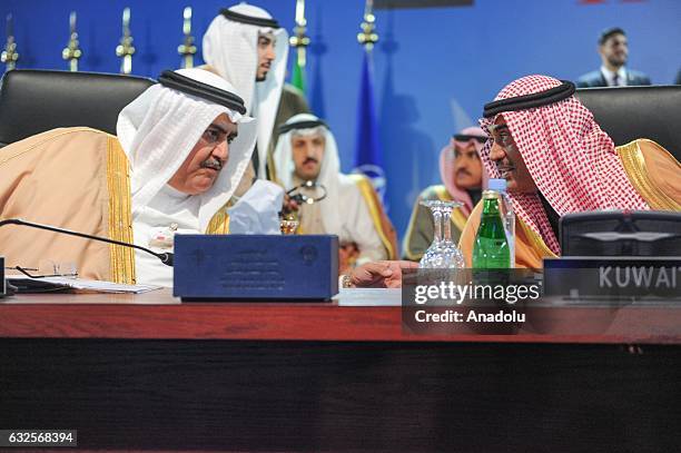 Kuwaiti Deputy Prime Minister and Foreign Minister Sheikh Sabah Khalid Al Hamad Al Sabah and Bahrain Foreign Minister Khalid bin Ahmed Al Khalifa...