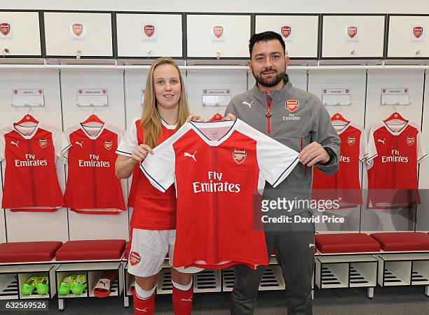 Beth Mead Arsenal Ladies latest signing with Arsenal Ladies Manager Pedro Martinez Losa at London Colney on January 23, 2017 in St Albans, England.