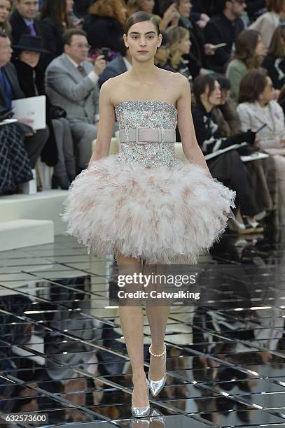 Model walks the runway at the Chanel Spring Summer 2017 fashion show during Paris Haute Couture Fashion Week on January 24, 2017 in Paris, France.