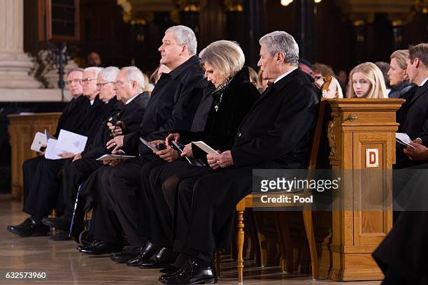 German president Joachim Gauck sits with Roman Herzog's widow Alexandra Freifrau of Berlichingen as they attend the state funeral of the late former...