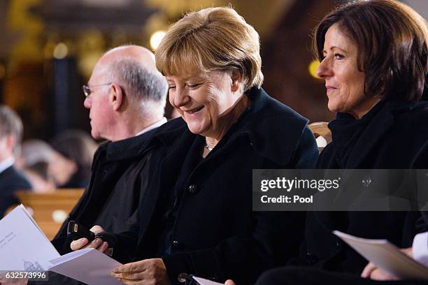 German Chancellor Angela Merkel and Malu Dreyer attend the state funeral of the late former German President Roman Herzog at the Dom Cathedral on...
