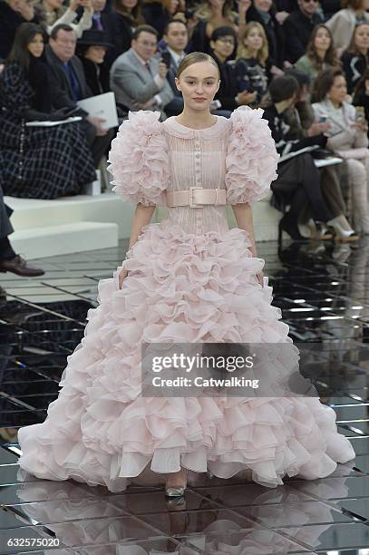 Model walks the runway at the Chanel Spring Summer 2017 fashion show during Paris Haute Couture Fashion Week on January 24, 2017 in Paris, France.