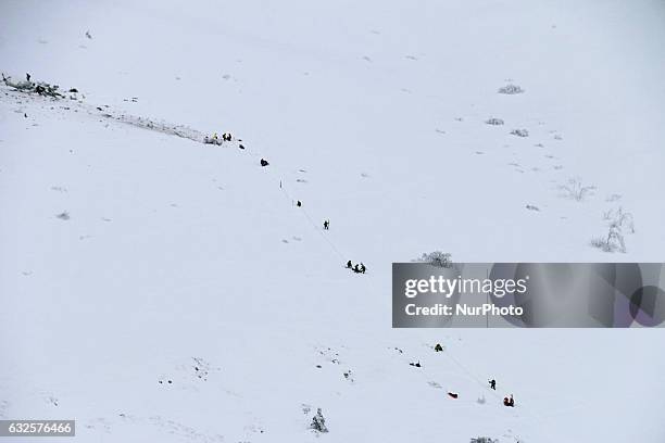 View of crashed Helicopter near L'Aquila, Italy, on January 24, 2017. A helicopter with six people for emergency services on board crashed Tuesday in...