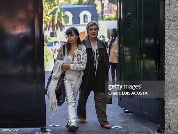 Yanette Bautista and Diana Giraldo, relatives of victims of the Colombian armed conflic, arrive for a meeting with French President Francois Hollande...