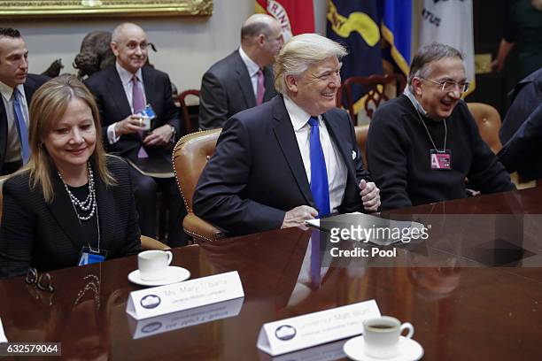 President Donald Trump meets with CEO of General Motors Mary Barra , CEO of Fiat Chrysler Automobiles Sergio Marchionne and other auto industry...