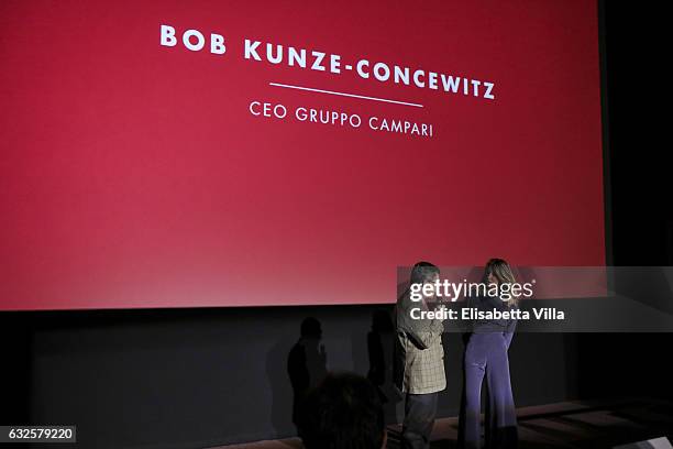 Bob Kunze-Concewitz and Mia Ceran attend the 'Campari Red Diaries' press conference on January 24, 2017 in Rome, Italy.