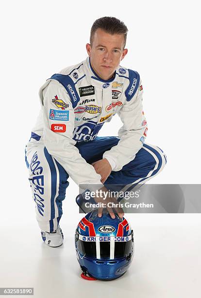 Monster Energy NASCAR Cup Series driver AJ Allmendinger poses for a photo during the 2017 Media Tour at the Charlotte Convention Center on January...