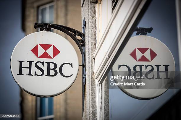 The HSBC logo is seen outside a branch of the bank on January 24, 2017 in Bristol, England. High street lender HSBC has announced it is to close a...