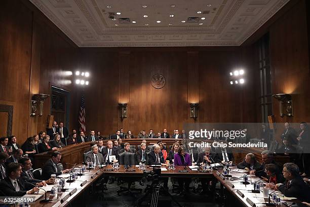 Members of the Senate Judiciary Committee hold a mark up session in the Dirksen Senate Office Building on Capitol Hill January 24, 2017 in...