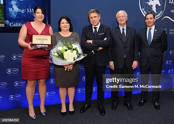 Kelly Martin and Robin Sharratt receive the second Longines Worlds Best Racehorse Award from Vice President of Longines & Head of International...