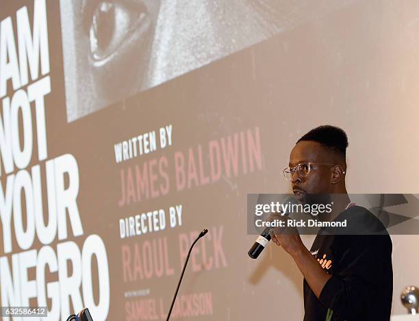 Artist/Scholar Fahamu Pecou attends "I Am Not Your Negro" Atlanta Screening at Morehouse College on January 23, 2017 in Atlanta, Georgia.