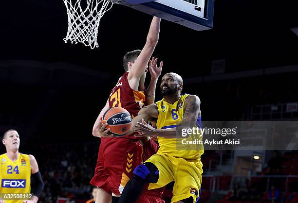 Devin Smith, #6 of Maccabi Fox Tel Aviv in action during the 2016/2017 Turkish Airlines EuroLeague Regular Season Round 19 game between Galatasaray...