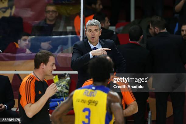 Head coach of Maccabi Fox Tel Aviv Ainars Zirbes gestures during the Turkish Airlines Euroleague basketball match between Galatasaray Odeabank and...