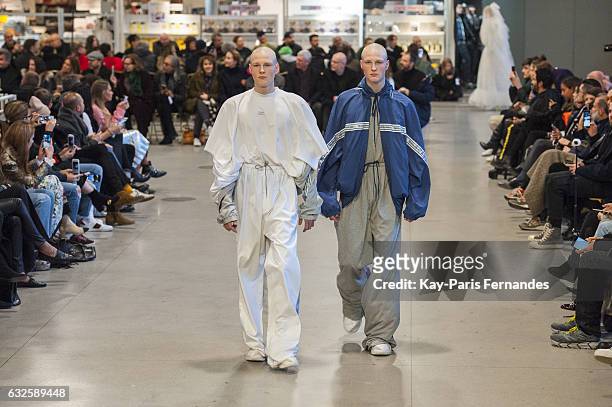 Model walks the runway during the Vetements Spring Summer 2017 show as part of Paris Fashion Week on January 24, 2017 in Paris, France.