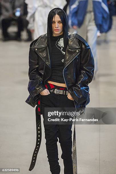 Model walks the runway during the Vetements Spring Summer 2017 show as part of Paris Fashion Week on January 24, 2017 in Paris, France.