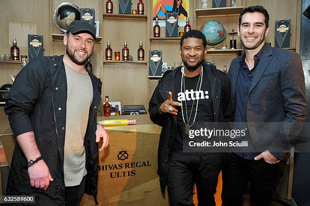 Founder of SB Projects Scooter Braun, singer/songwriter Usher and founder of Pencils of Promise Adam Braun attend the Chivas Regal Ultis Hosted...