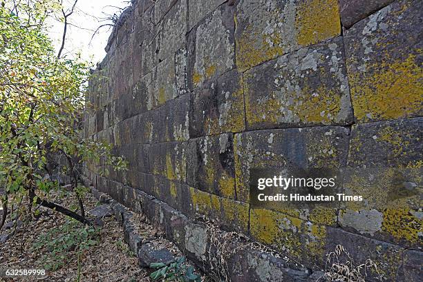 The remains of a great wall of Raisen on January 8, 2017 in Raisen, India. History buffs are calling it the Great Wall of India as it is suspected to...