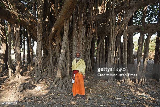 Sukhdev Maharaj poses for the photograph under a tree ar Raisen on January 8, 2017 in Raisen, India. History buffs are calling it the Great Wall of...