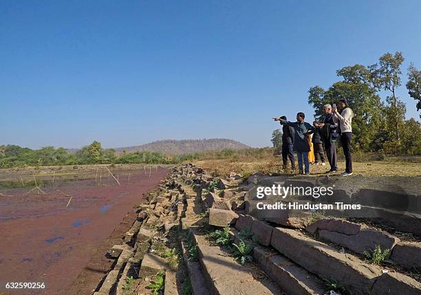 The remains of a Pond besides the Great wall of Raisen on January 8, 2017 in Raisen, India. History buffs are calling it the Great Wall of India as...