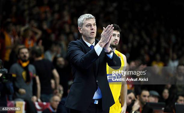 Ainars Bagatskis, Head Coach of Maccabi Fox Tel Aviv in action during the 2016/2017 Turkish Airlines EuroLeague Regular Season Round 19 game between...