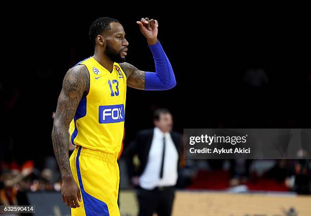 Sonny Weems, #13 of Maccabi Fox Tel Aviv in action during the 2016/2017 Turkish Airlines EuroLeague Regular Season Round 19 game between Galatasaray...