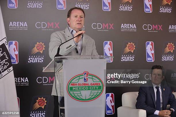 The NBA holds a press conference during a Jr. NBA Court Dedication Ceremony as part of NBA Global Games at Ciudad Deportiva Magdalena Mixihuca Sports...