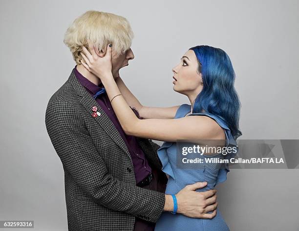 Max Landis and Heather Marks pose for a portraits at the BAFTA Tea Party at Four Seasons Hotel Los Angeles at Beverly Hills on January 7, 2017 in Los...