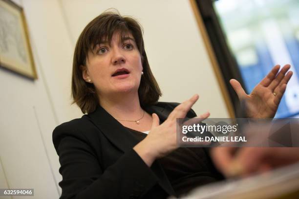 Conservative backbench MP Nicky Morgan, gives an interview to an AFP journalist in her office in central London on January 24, 2017. - One of Theresa...