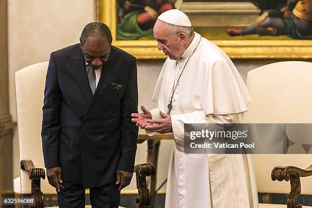 Pope Francis meets President of the Republic of Guinea Alpha Conde at the Apostolic Palace, on January 16, 2017 in Vatican City, Vatican. The...