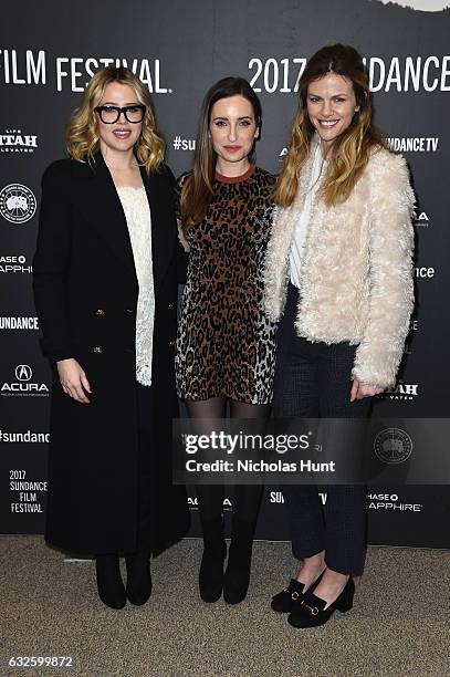 Actress Majandra Delfino, director Zoe Lister-Jones and actress Brooklyn Decker attends the "Band Aid" Premiere at Eccles Center Theatre on January...