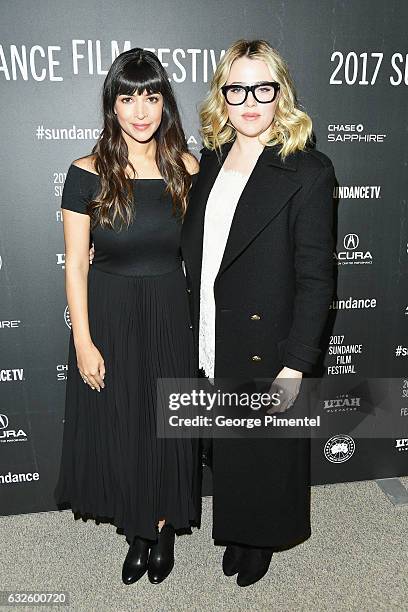 Actresses Hannah Simone and Majandra Delfino attend the "Band Aid" Premiere at Eccles Center Theatre on January 24, 2017 in Park City, Utah.