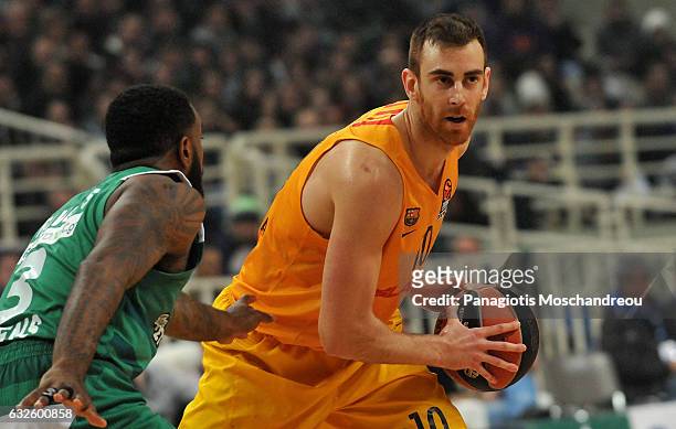 Victor Claver, #10 of FC Barcelona Lassa in action during the 2016/2017 Turkish Airlines EuroLeague Regular Season Round 19 game between...