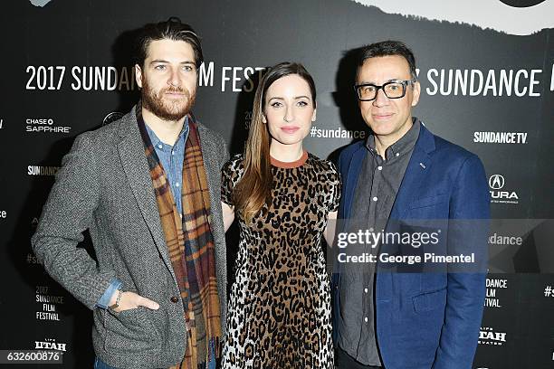 Adam Pally, director Zoe Lister-Jones and Fred Armisen attend the "Band Aid" Premiere at Eccles Center Theatre on January 24, 2017 in Park City, Utah.