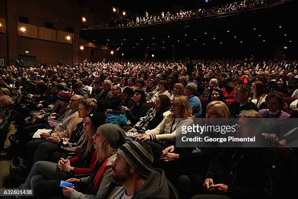 General view of the audience during the "Band Aid" Premiere at Eccles Center Theatre on January 24, 2017 in Park City, Utah.