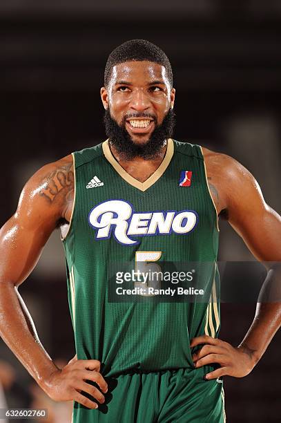 Close up shot of Pe'Shon Howard of the Reno Bighorns during the game against the Salt Lake City Stars as part of 2017 NBA D-League Showcase at the...