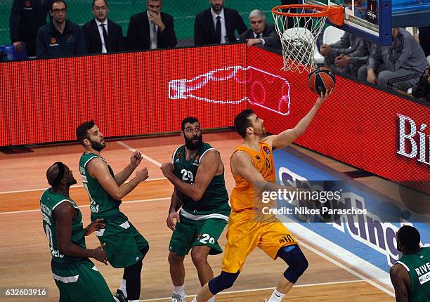 Victor Claver, #10 of FC Barcelona Lassa in action during the 2016/2017 Turkish Airlines EuroLeague Regular Season Round 19 game between...