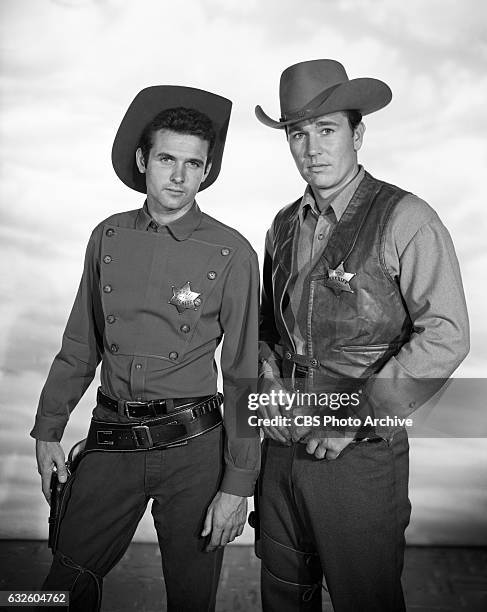 Mark Goddard as deputy Cully and Don Durant as Johnny Ringo star in the CBS western television program "Johnny Ringo." Image dated: July 24...