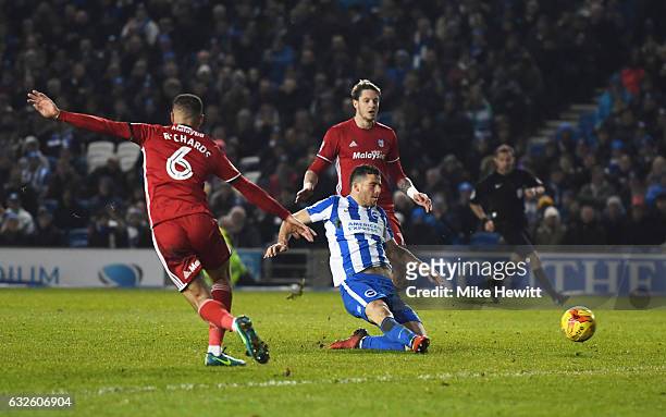 Tomer Hemed of Brighton and Hove Albion misses a chance during the Sky Bet Championship match between Brighton & Hove Albion and Cardiff City at Amex...