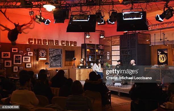 Holly Herrick, Athina Tsangari and David Lowery attend the Cinema Cafe at Filmmaker Lodge on January 24, 2017 in Park City, Utah.