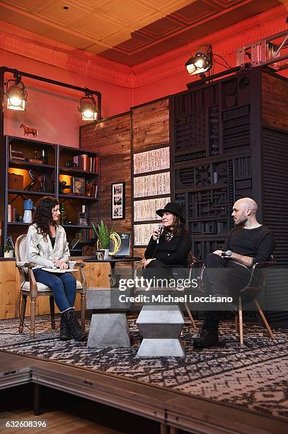 Holly Herrick, Athina Tsangari and David Lowery attend the Cinema Cafe at Filmmaker Lodge on January 24, 2017 in Park City, Utah.